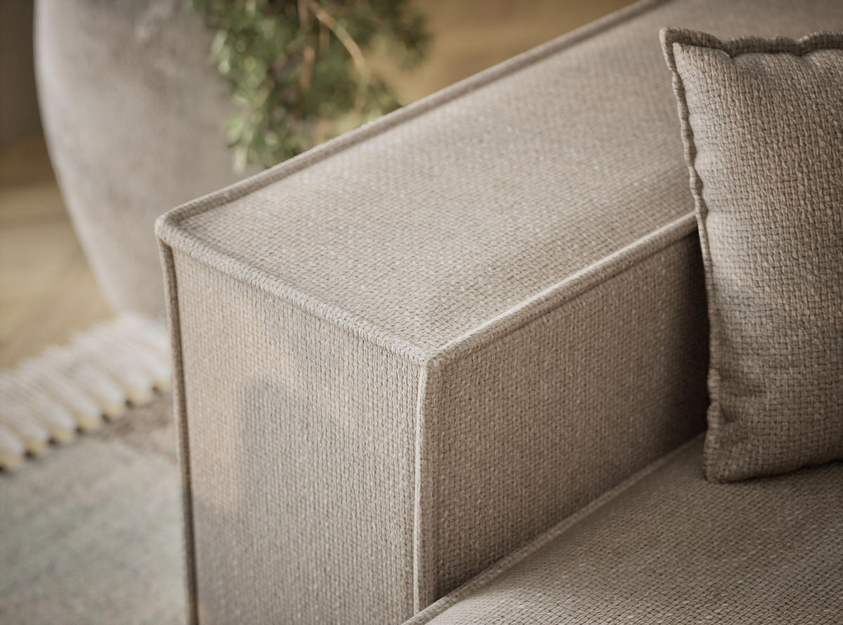 ECKSOFA MIT SCHLAFFUNKTION Moyo Beige Webstoff - Beige/Schwarz, Holz/Holzwerkstoff (255/148cm) - Maison de Reve