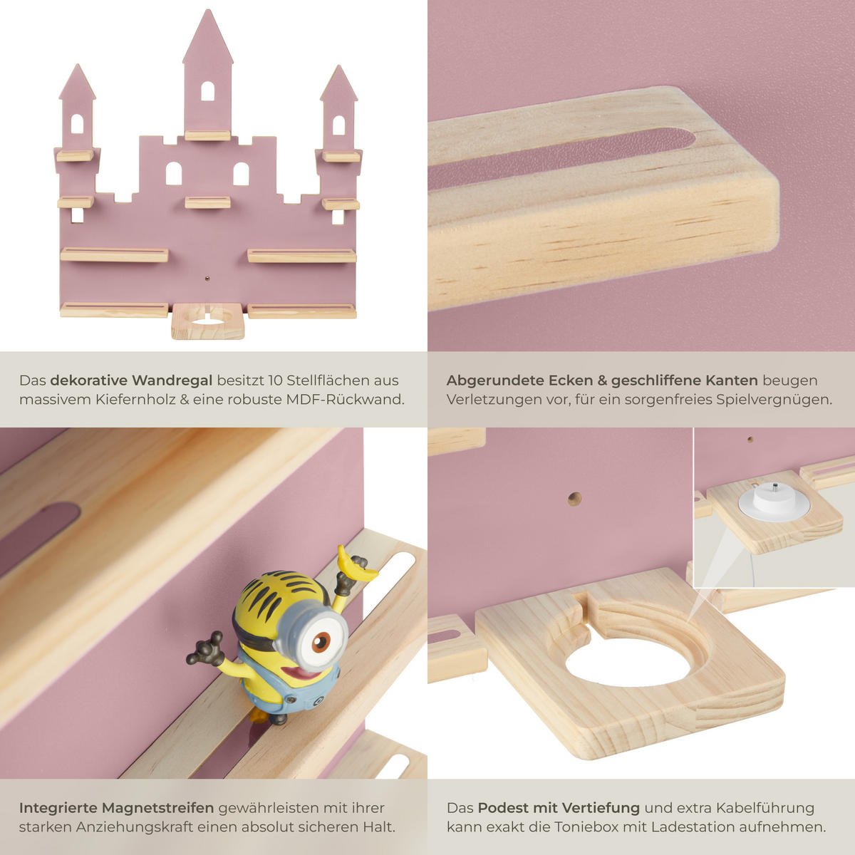 WANDREGAL Mylittlestory Princess Castle,59 x 15,5 x 58 cm, pink - Pink, Holz (59/58/15.5cm) - tectake