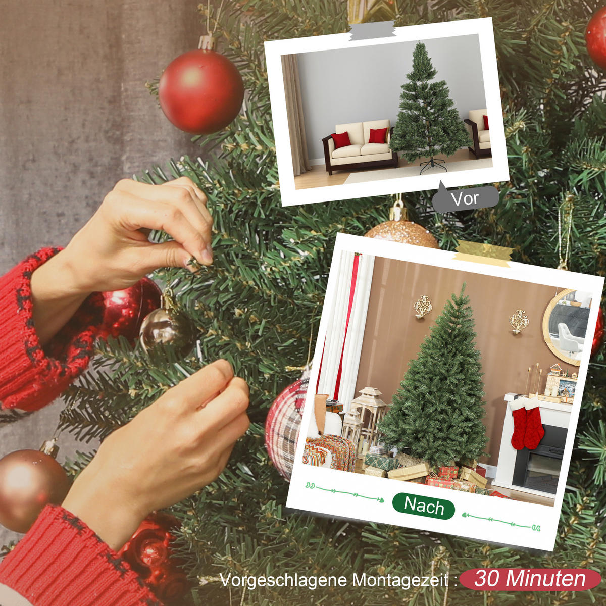 WEIHNACHTSBAUM künstlich 180 cm Christbaum mit 1687 dichten Zweigen Grün - Grün, Kunststoff (180cm) - HOMCOM