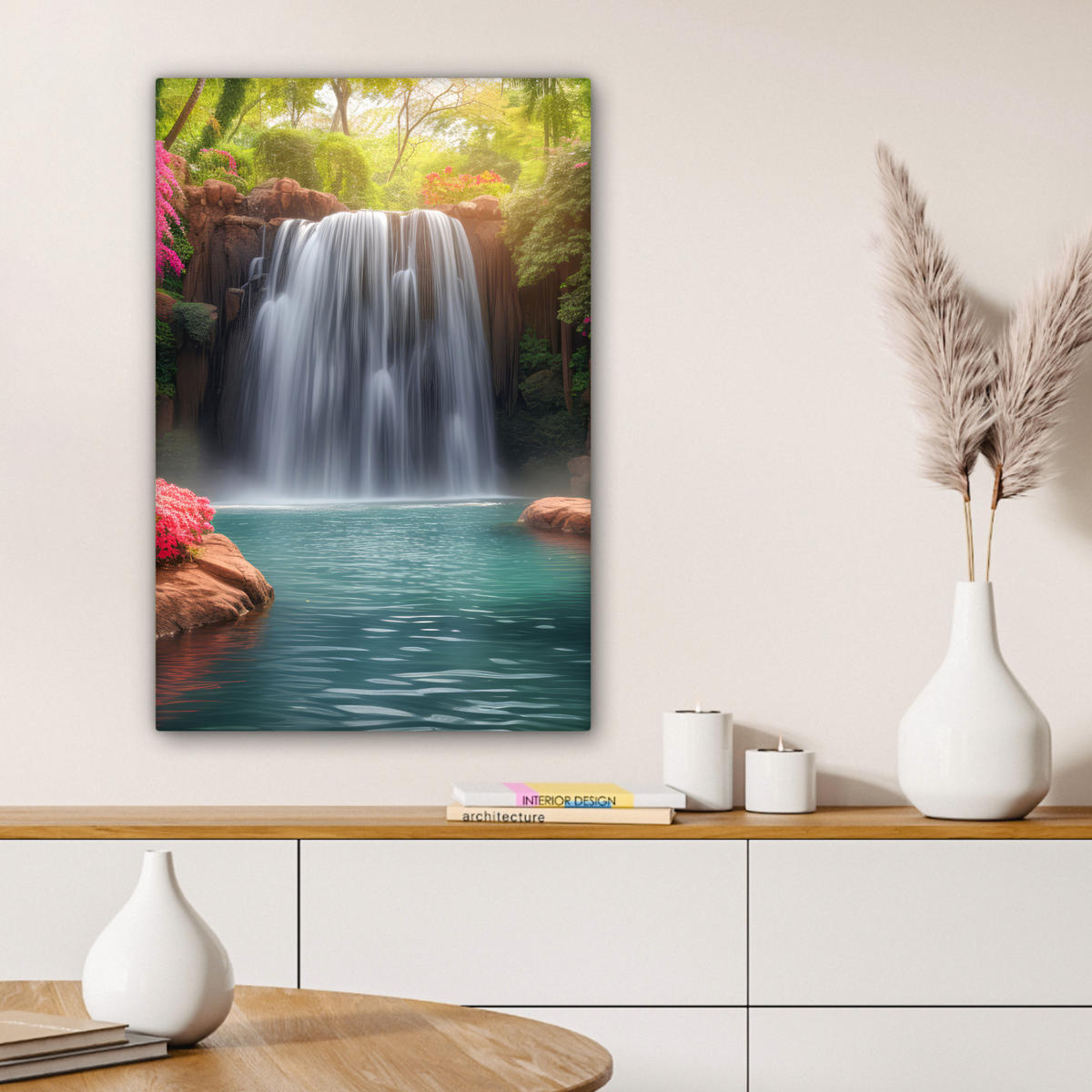 LEINWANDBILD Wasserfall - Natur - Pflanzen - Dschungel - Wasser 40x60 cm - Grün, Textil (40/60cm) - MuchoWow