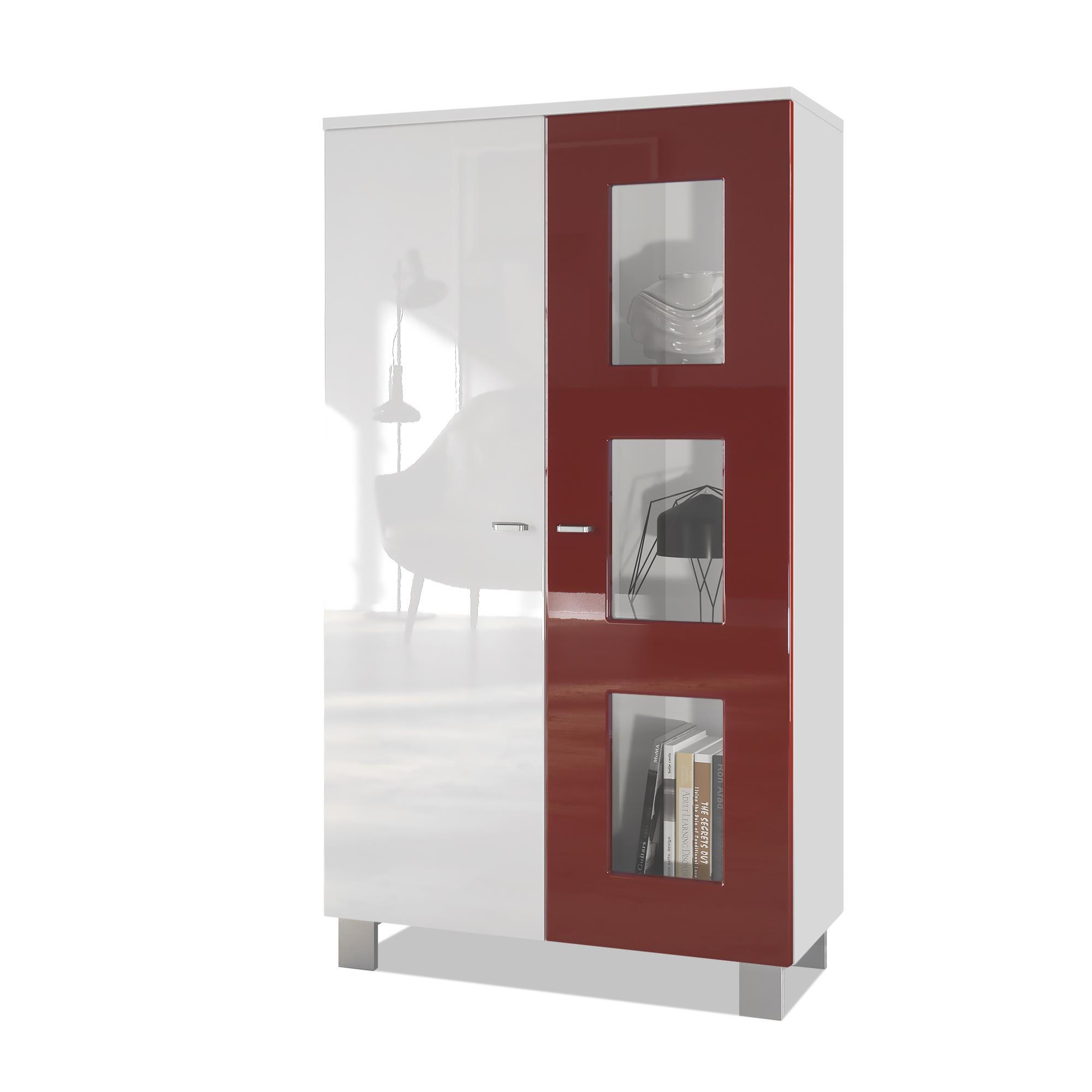 VITRINE Denjo Tür in Bordeaux Hochglanz - Bordeaux, Holzwerkstoff (71/129/35cm) - Vladon