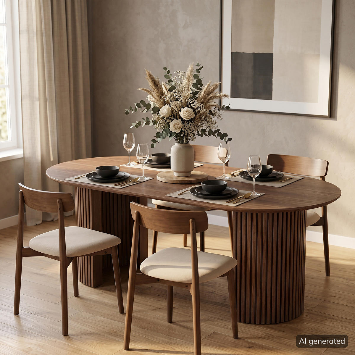 ESSZIMMERSTUHL - 2er-Set - Eiche massiv / Beiger Webstoff - Eichefarben/Beige, Holz/Textil (47/78/51cm) - home24
