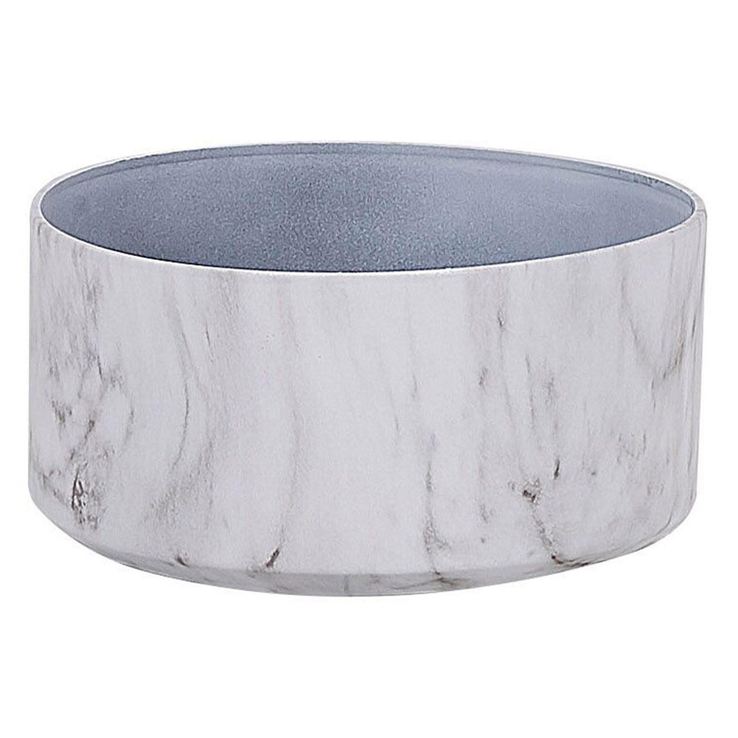 BLUMENTOPF weiß Marmor Optik rund 35/35/17 cm Valta - Weiß, Stein (17cm) - Beliani