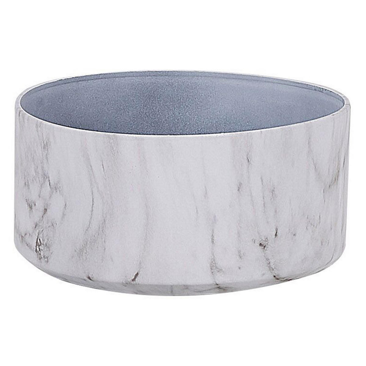 BLUMENTOPF weiß Marmor Optik rund 35/35/17 cm Valta - Weiß, Stein (17cm) - Beliani