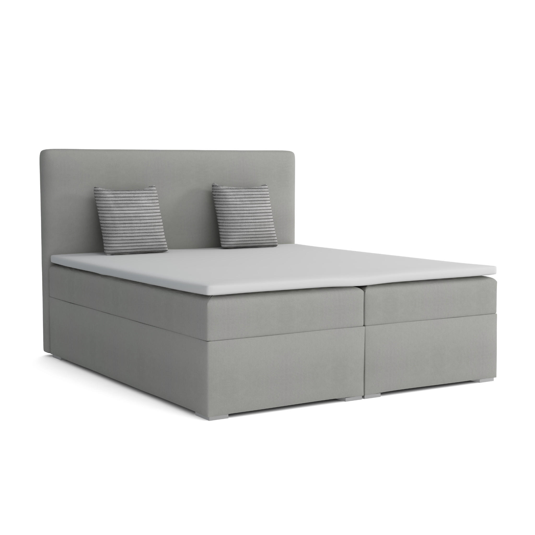 BOXBETT BASIC 160/200 Velours Hellgrau mit Bonell-Federkernmatratzen H3 - Hellgrau, Holz/Holzwerkstoff (160/200cm) - Deine Möbel 24