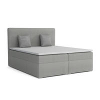 BOXBETT BASIC 180/200 Velours Hellgrau mit Taschen-Federkernmatratzen 7 Zonen H4 - Hellgrau, Holz/Holzwerkstoff (180/200cm) - Deine Möbel 24