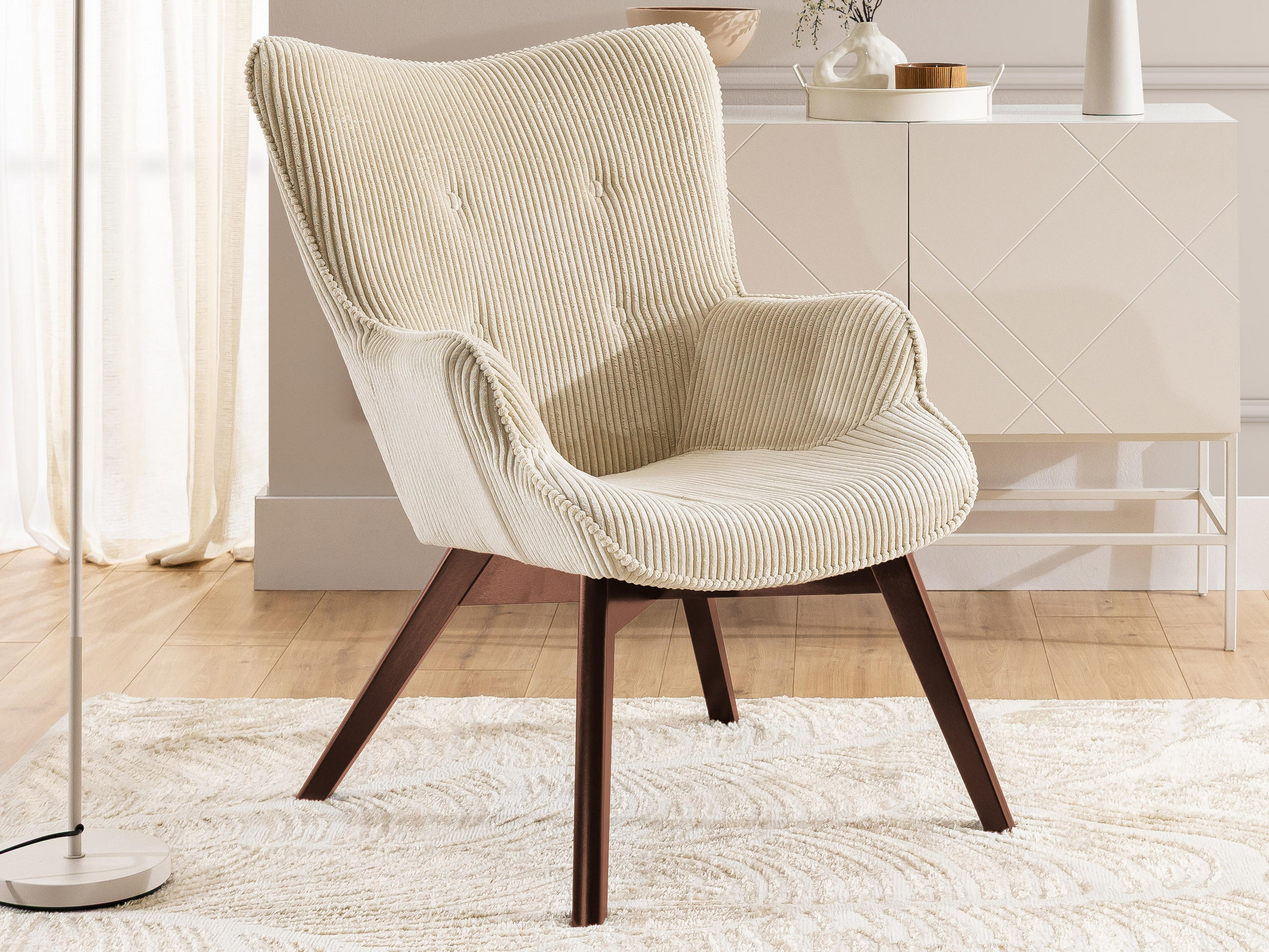 LOUNGESESSEL Lenari Beige Cordstoff mit Füßen in Braun - Beige/Braun, Holz/Textil (71/96/86cm) - S-Style Möbel