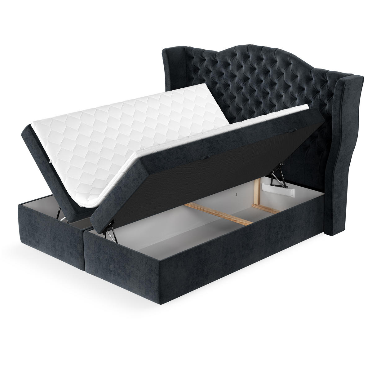 BOXBETT Royal Anthrazit 160/200 cm im Samtstoff - Anthrazit/Schwarz, Holz/Holzwerkstoff (160/200cm) - Maison de Reve