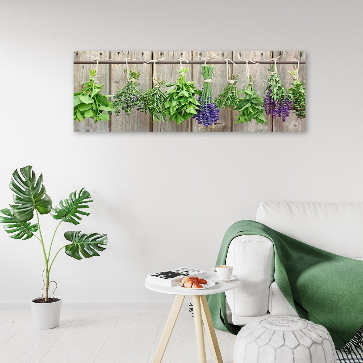 LEINWANDBILD Hängende Kräuter - Grün, Textil (90/30cm) - Feeby