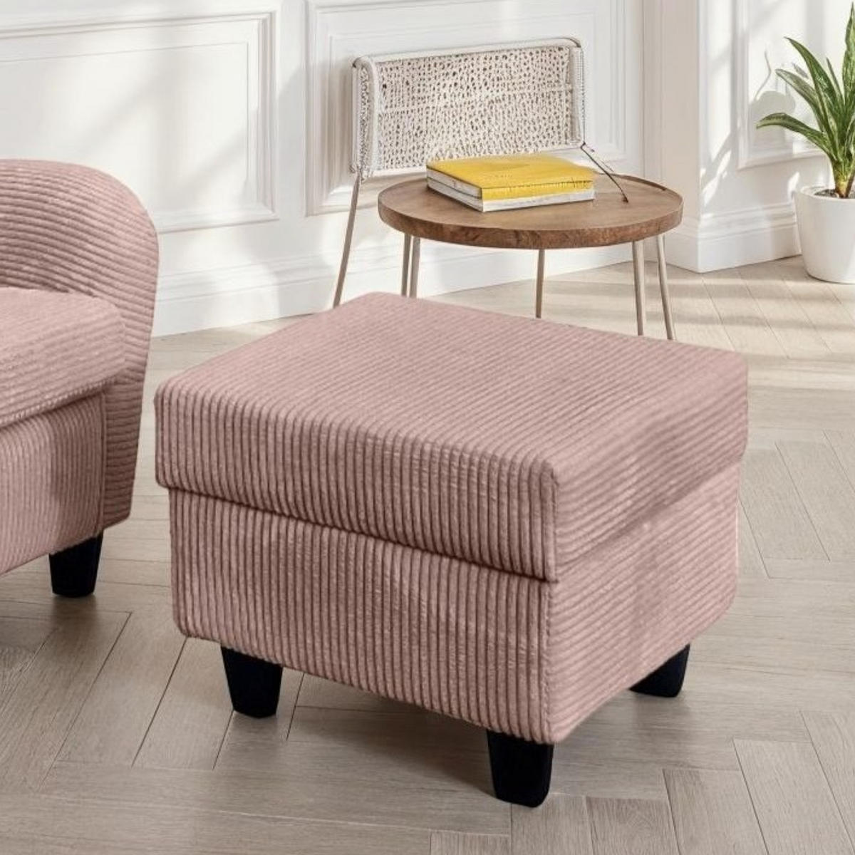 OHRENSESSEL mit HOCKER, hoher Sitzkomfort durch Wellenunterfederung B90/H98/T76 cm, Cord Rosa / 18021 - Schwarz/Rosa, Holz/Textil (90/98/76cm) - luma-home
