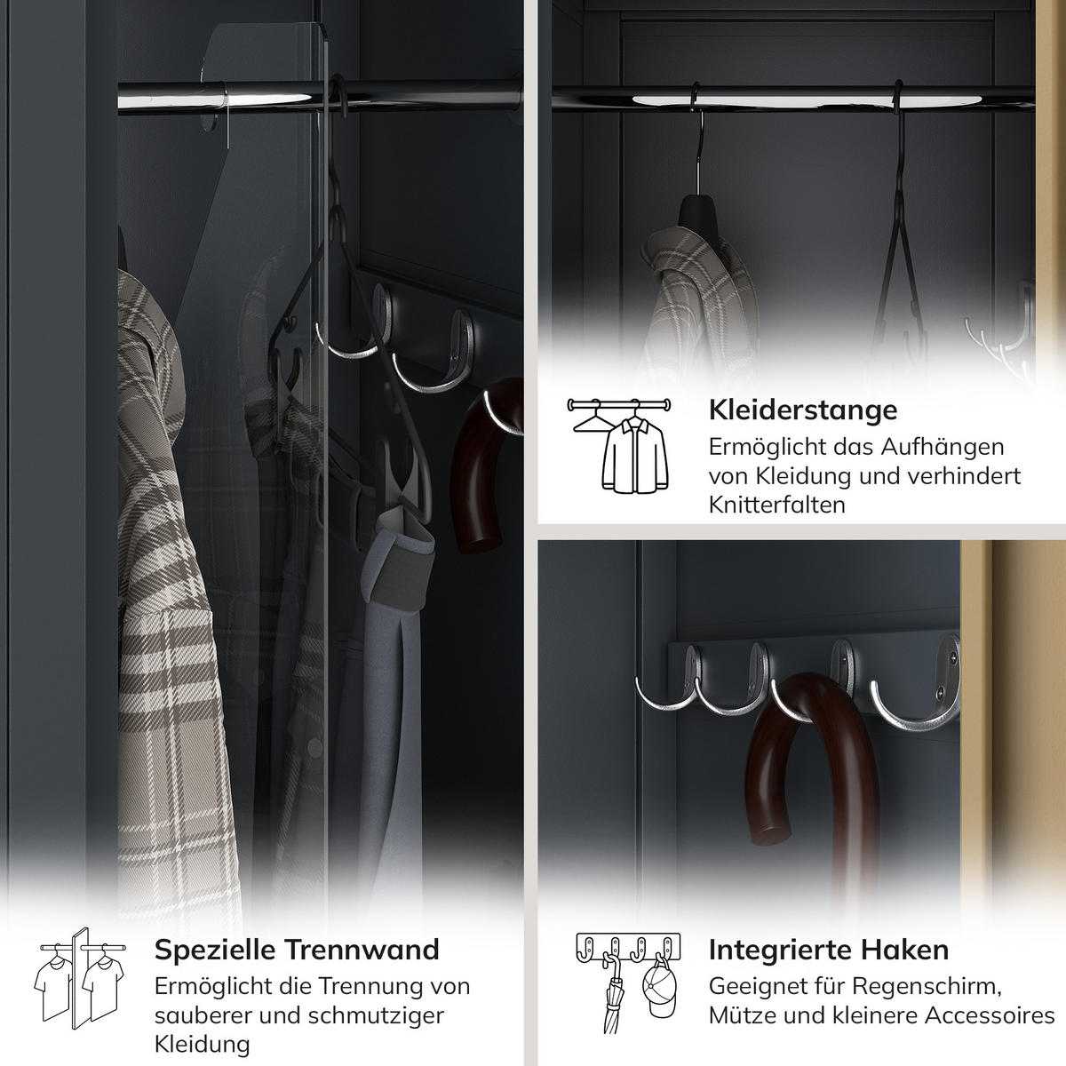 ZWEIFACH-PUTZSCHRANK KACPER II 180x60x50 cm - Anthrazit/Nussbaumfarben, Metall (60/180/50cm) - Jan Nowak