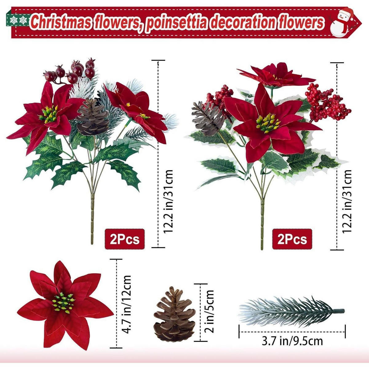 KÜNSTLICHE Weihnachtssterne 4-teiliges Set 31 cm - Rot, Textil (6cm)