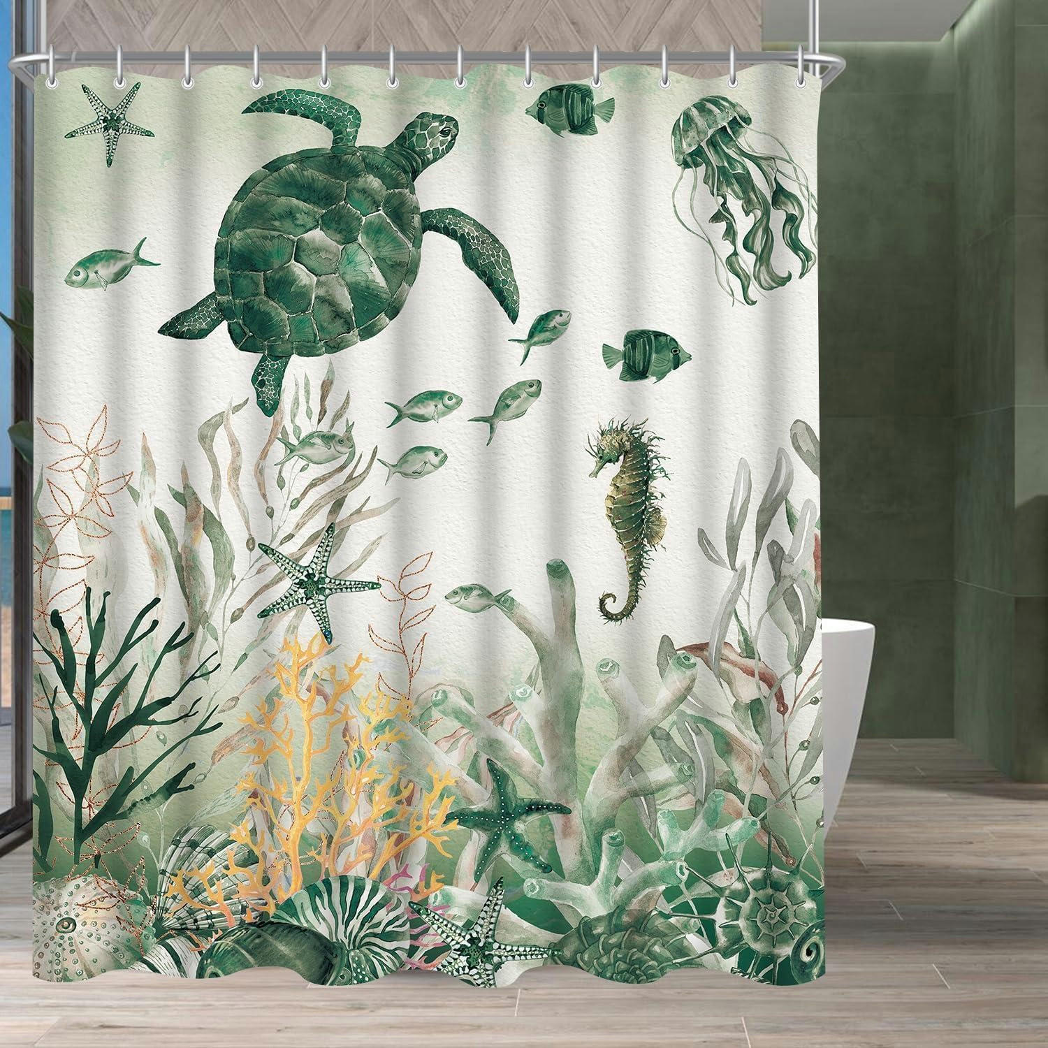 DUSCHVORHANG Meeresschildkröte 160 x 160 cm Textil Wasserabweisend - Grün, Textil (160/160cm)