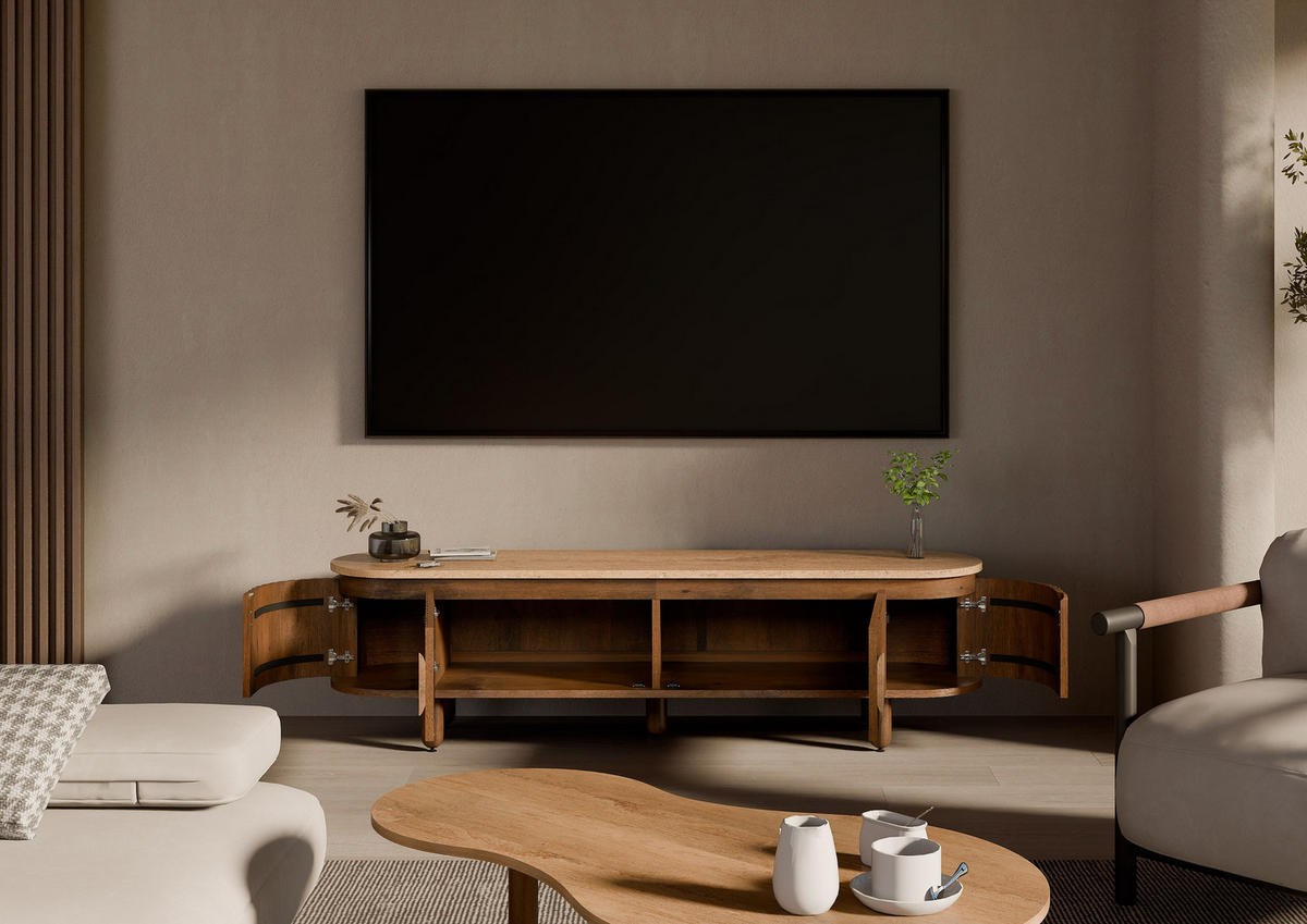 TV-BOARD Mango 180x40x50 braun geölt KYOTO #113 - Braun, Holz (180/50/40cm) - Massivmoebel24