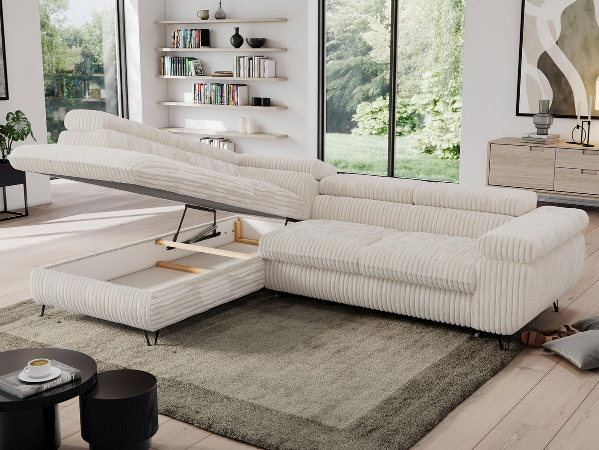 ECKSOFA PEDRO L Beige Cord - Links Seite - Beige/Schwarz, Textil/Metall (208/273cm) - MKS