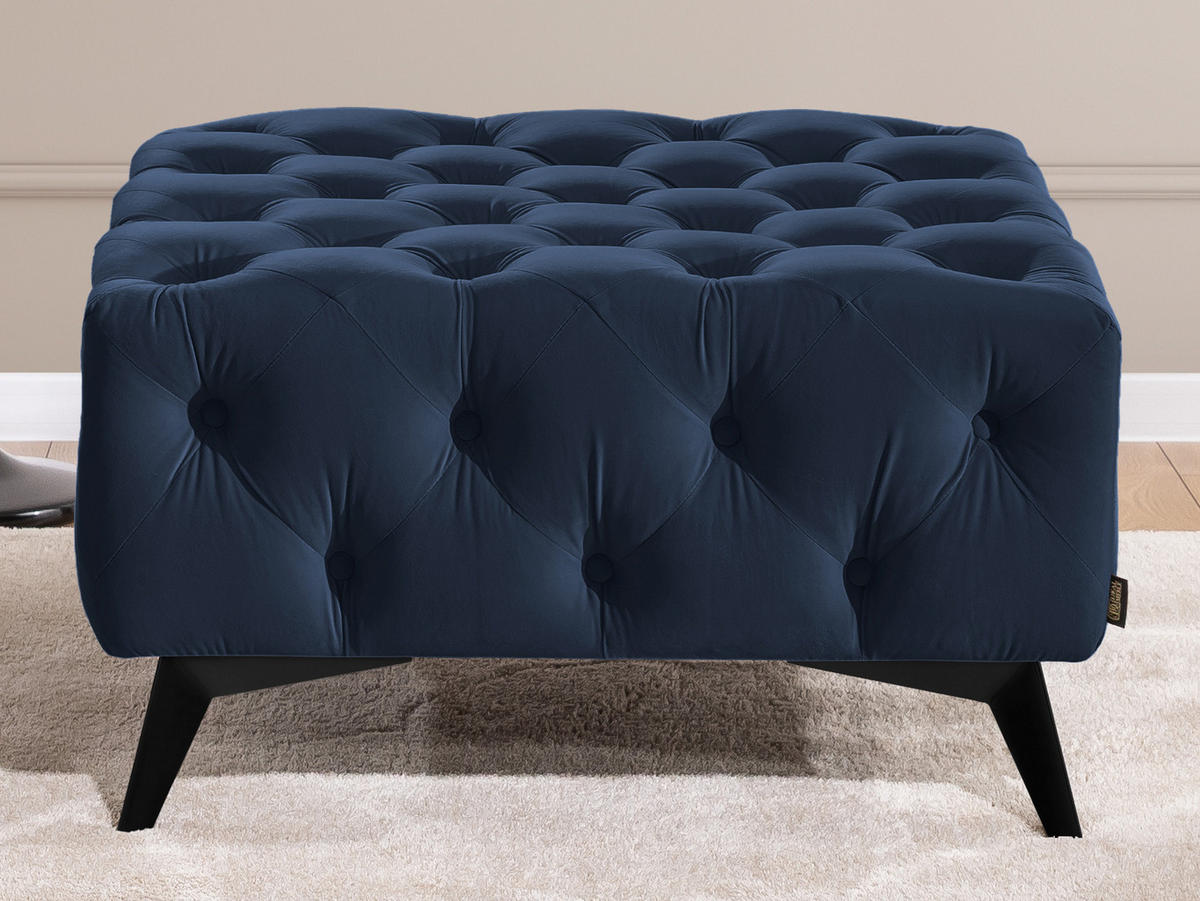 HOCKER Chesterfield Whitby Marineblau Samt mit schwarzen Füßen - Blau/Schwarz, Holz/Textil (80/45/80cm) - S-Style Möbel