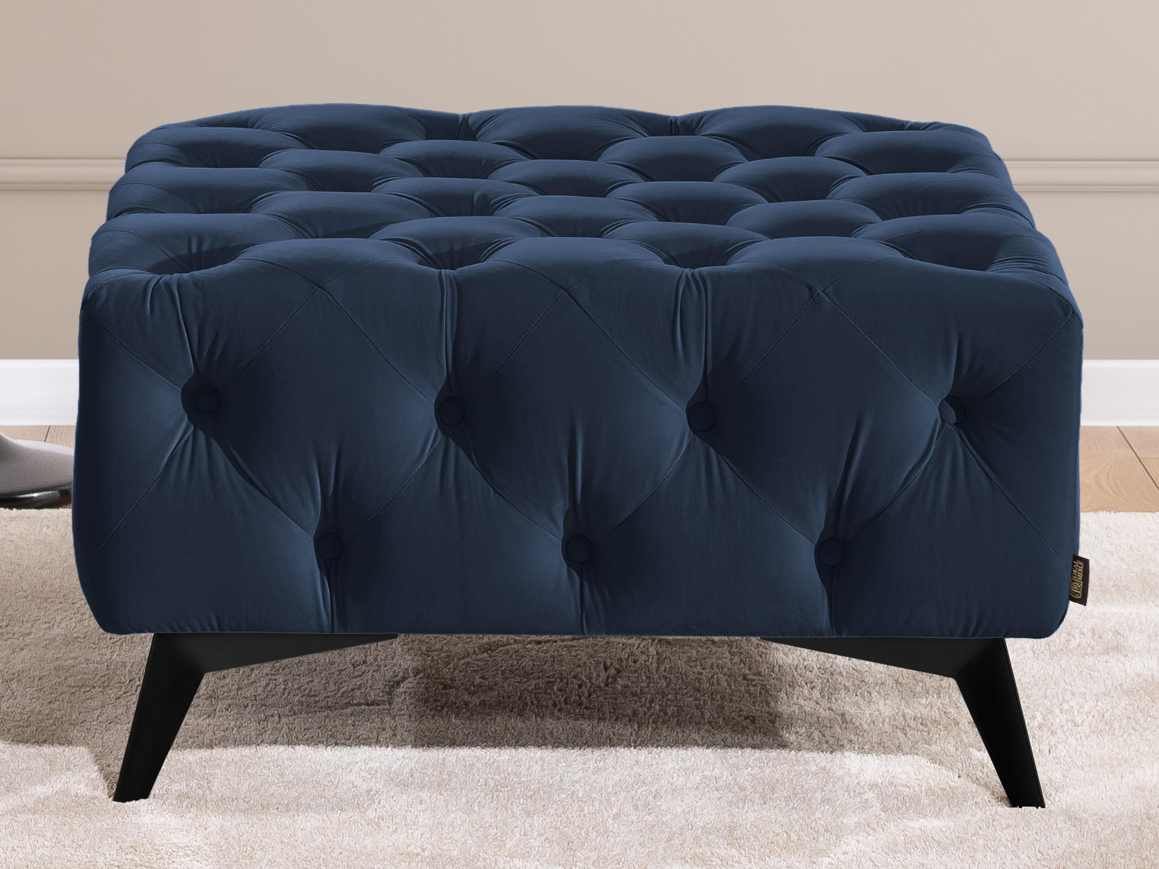 Thumbnail - S-Style Möbel Hocker, Blau, Textil, Echtholz,Birke, Buche, 1-Sitzer, Füllung: Polyetherschaumkern, 80x45x80 cm, Blauer E...