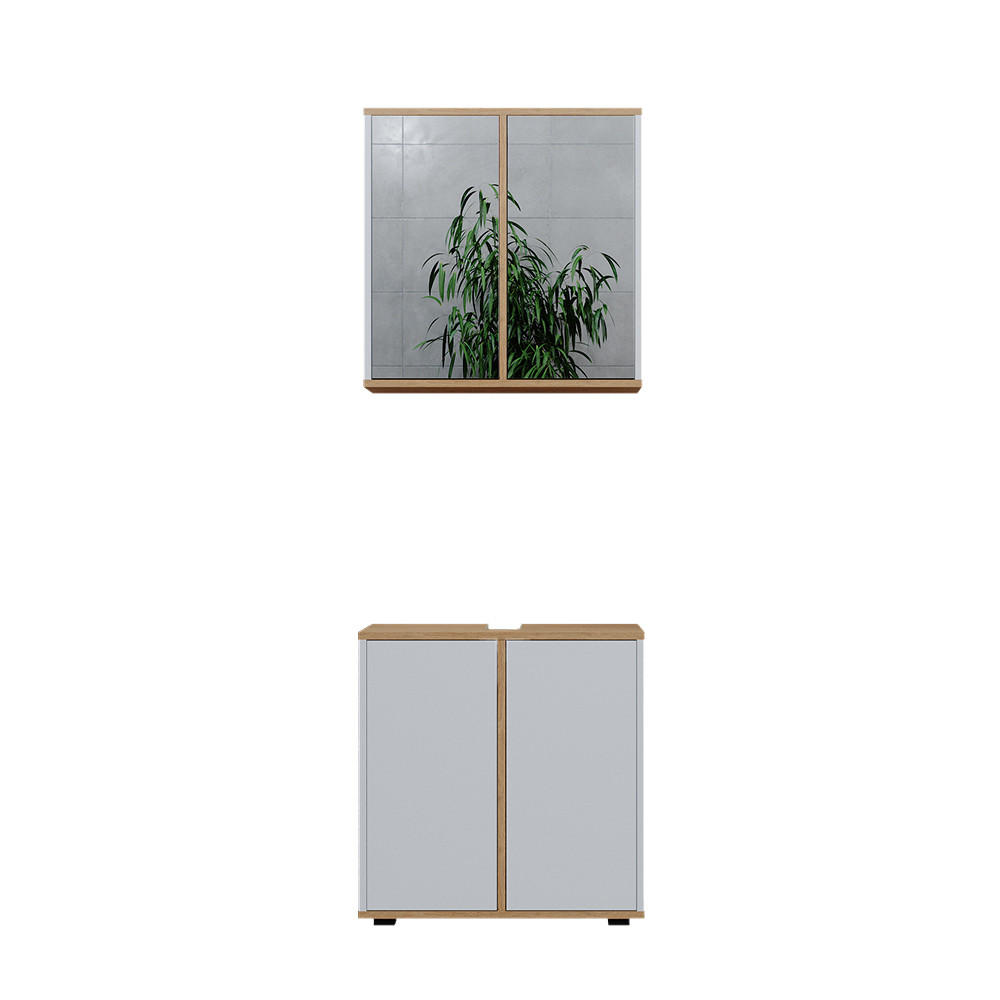 BADMÖBEL-SET Didi Weiß/Artisan 2 Teile, Unterschrank 60 cm - Weiß/Eiche Artisan, Holzwerkstoff (60/62/30cm) - Vicco