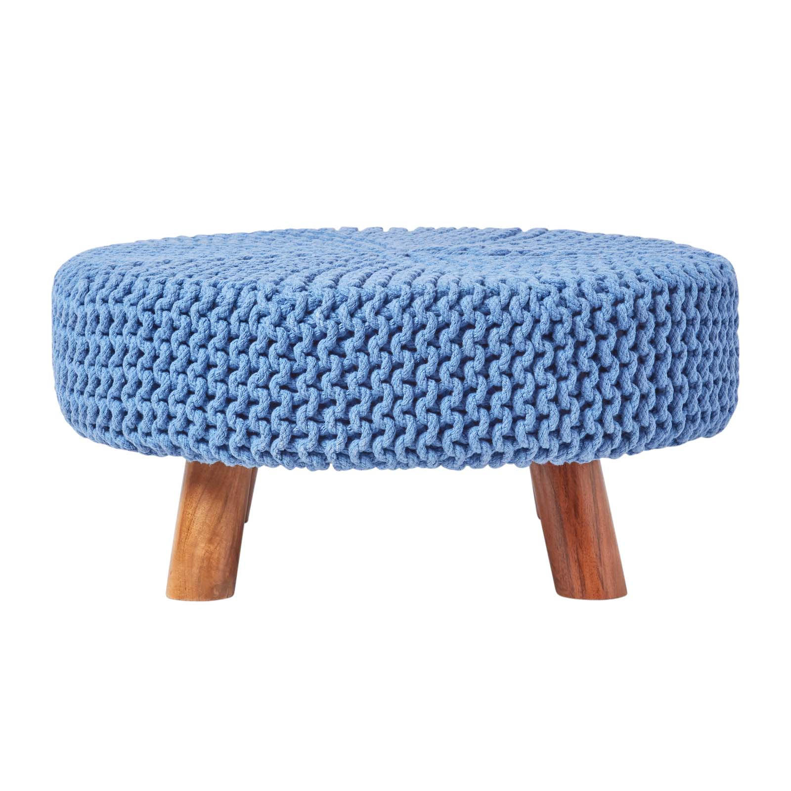 STRICK-HOCKER blau, rund 62/62/30 cm - Blau, Textil (62/30/62cm) - Homescapes