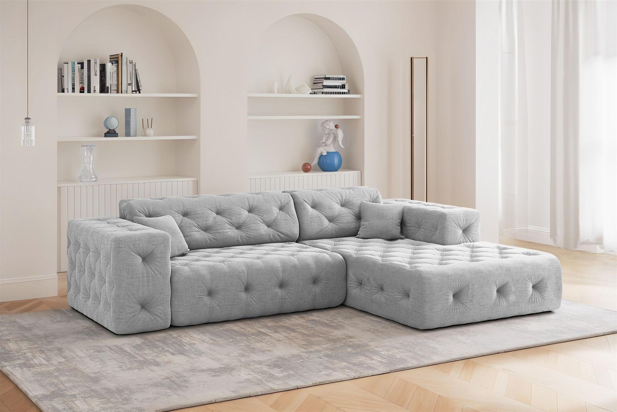 ECKSOFA Chantal In Moly - Hellgrau, Holzwerkstoff/Textil (266/171cm) - Fun Möbel