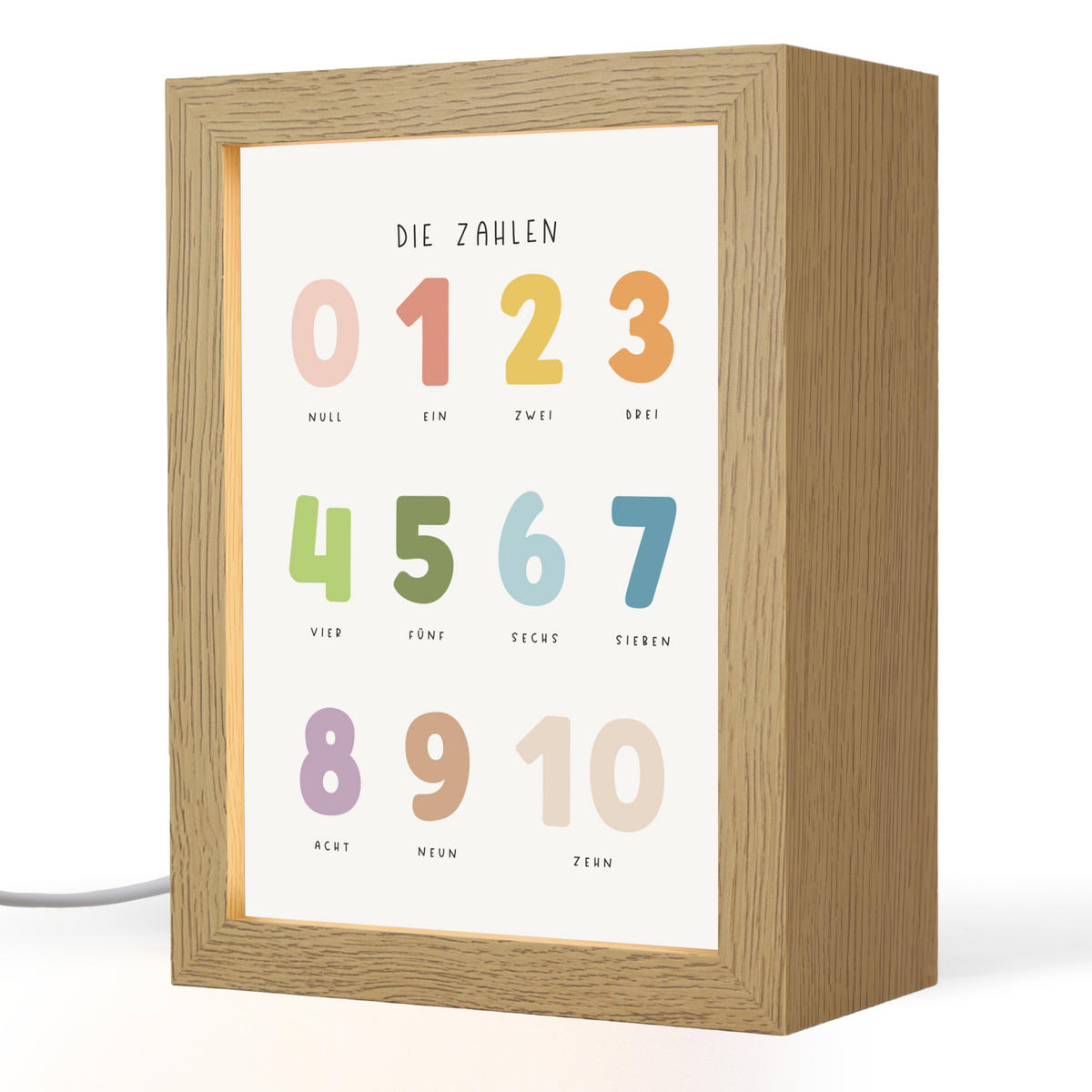 NACHTTISCHLAMPE Pädagogisch - Zählen lernen - Weiß - Farben - 1-10 15x20 cm - Weiß, Holzwerkstoff (8/15/20cm)