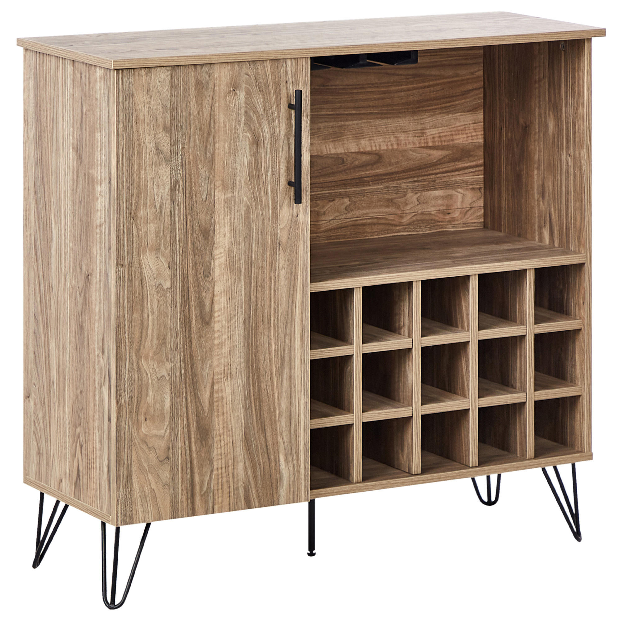 WEINREGAL Hellbraun Eliston - Hellbraun/Schwarz, Holzwerkstoff (97/90/36cm) - Beliani