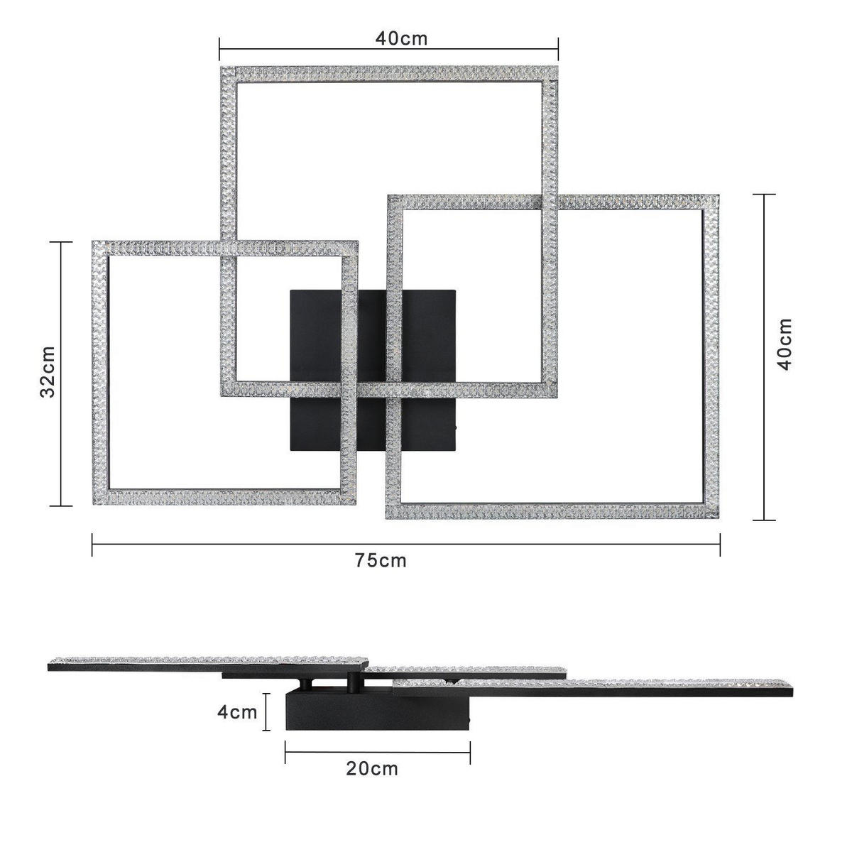 LED-DECKENLEUCHTE Johann 75/60/8 cm - Schwarz, Metall (75/60/8cm) - Nettlife