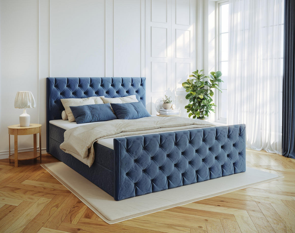 KONTINENTALBETT Mars Mit Bettkasten Stoff Riviera Blau 140x200 cm - Blau, Holz (140/200cm) - Kaiser Möbel