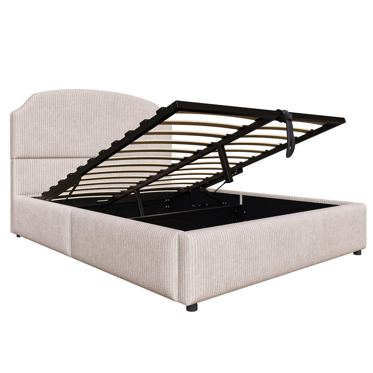 POLSTERBETT 140/200 cm Beige mit Stauraum und Hydraulik aus Streifenplüsch - Beige, Textil (140/200cm) - OKWISH