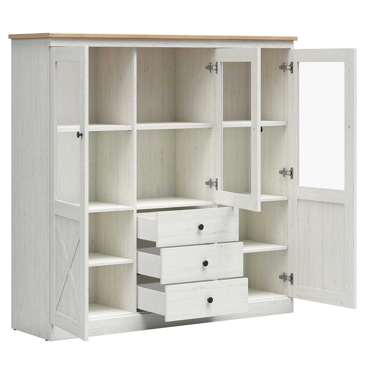 VITRÍNA Victoria Bílá a dřevo - bílá, kompozitní dřevo (153/201/43cm) - Petits-meubles