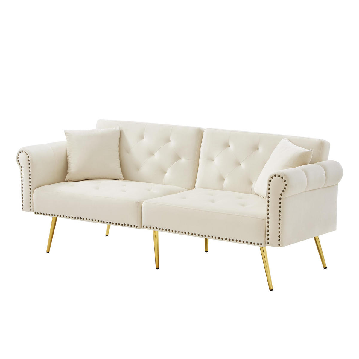 SCHLAFSOFA 2-Sitzer mit verstellbarer Rückenlehne Samt Beige 147/85/41 cm - Beige, Kunststoff (173/70/75cm) - OKWISH