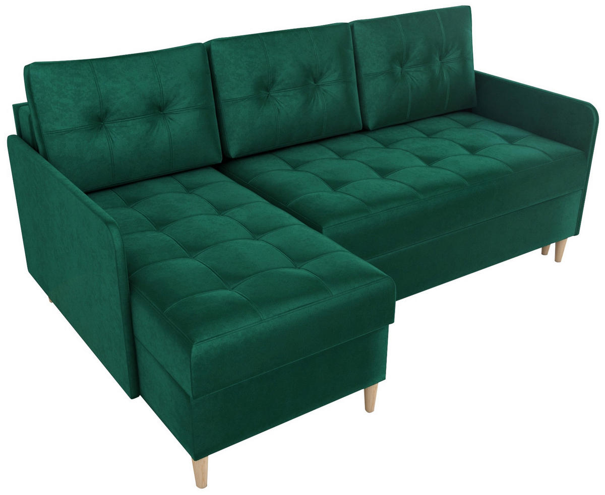 ECKSOFA Fado mit Schlaffunktion Grün Samtstoff - Grün, Textil (210/141cm) - Bromarkt