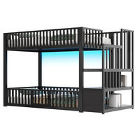 ETAGENBETT 90/200 cm & 90/200 cm in Schwarz mit Stauraumleiter, LED und Schutzgitter - Schwarz, Holzwerkstoff/Metall (90/200cm) - STILVORA