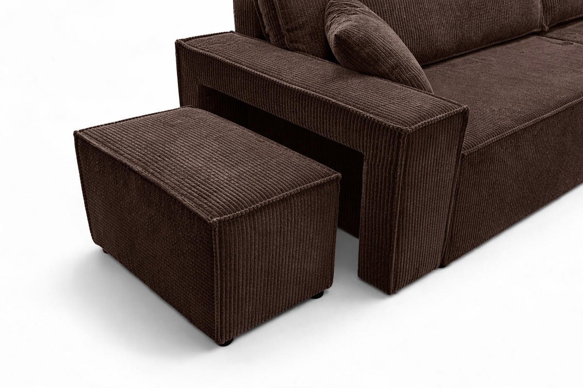 ECKSOFA Mit Schlaffunktion Und Pouf, Cordstoff Poso, Braun, Rechts, Best L Mit Pouf - Braun, Holz (244/145cm) - Kaiser Möbel