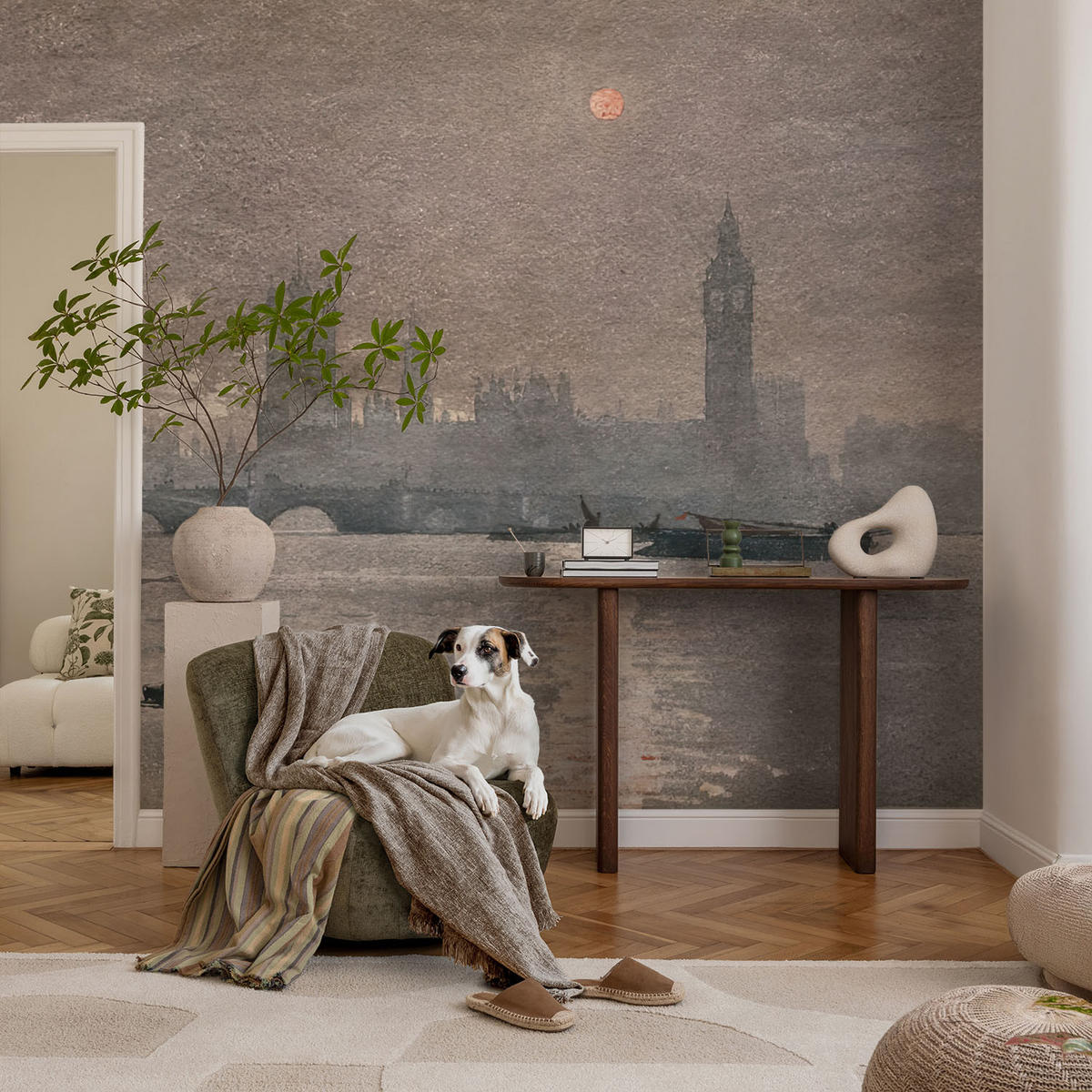 FOTOTAPETE 104x70 cm - Nachtpanorama - Grau, Textil (104/70cm) - Wallfluent