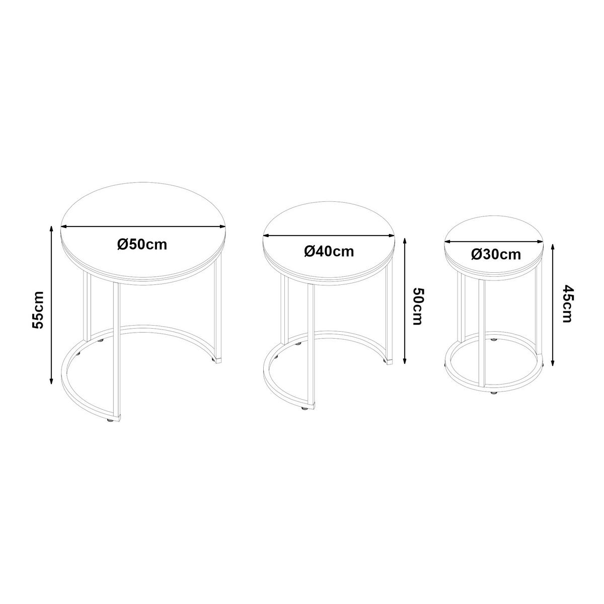 SATZTISCH Bornholm 50/50/55 - Schwarz, Holzwerkstoff (50/50/55cm) - [en.casa]