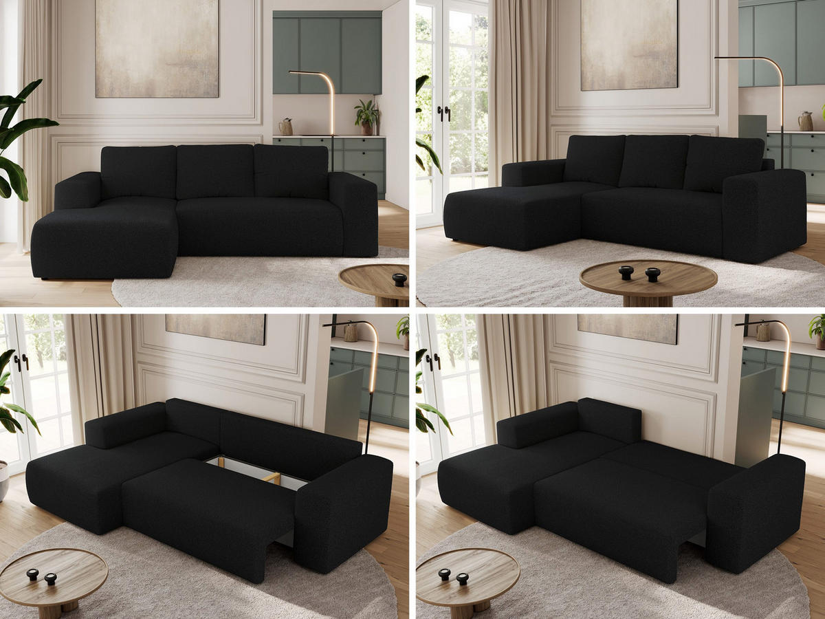 ECKSOFA TRENTINO L Schwarz Boucle - Links - Schwarz, Textil (266/164cm) - MKS