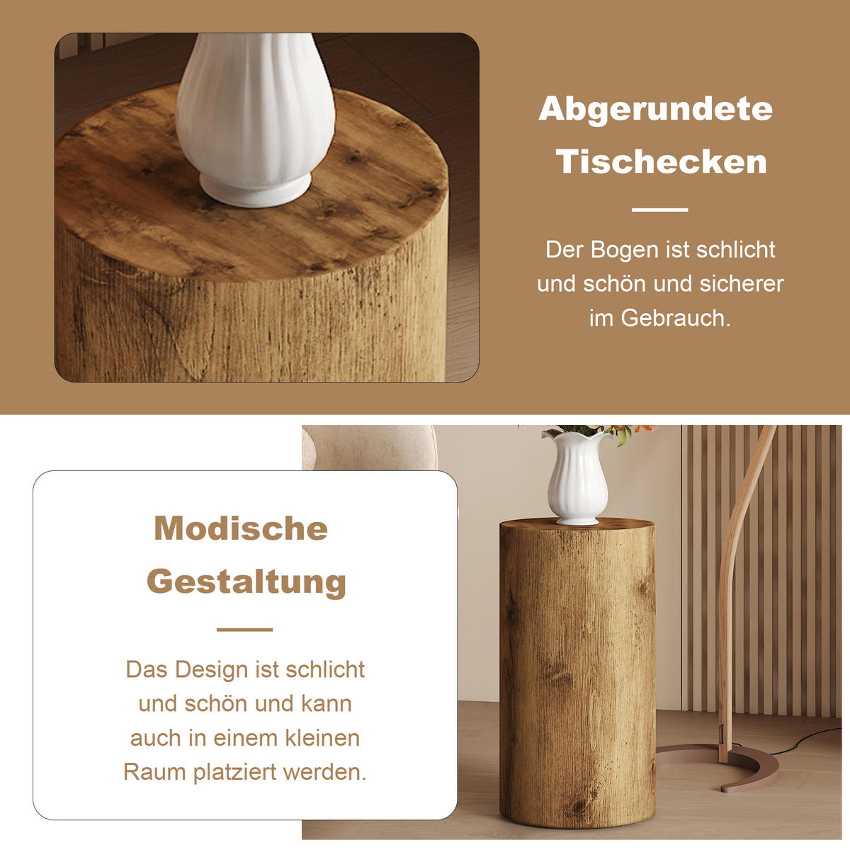 BEISTELLTISCH 30/30/55 cm Holz MDF in Holzoptik rund mit Filzgleitern - Naturfarben, Holzwerkstoff (30/30/55cm) - OKWISH