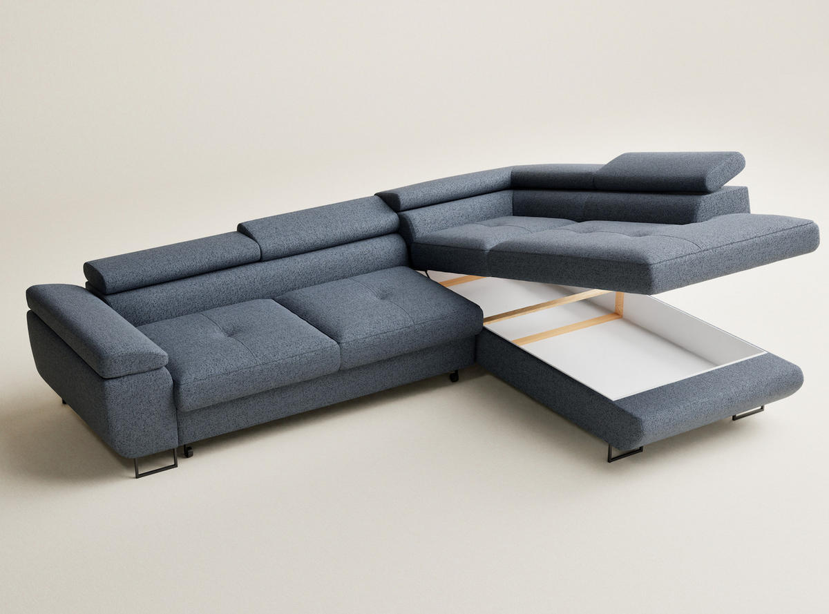 ECKSOFA MIT SCHLAFFUNKTION Concord Blau Grau Webstoff - Blaugrau/Schwarz, Holz/Holzwerkstoff (277/203cm) - Maison de Reve