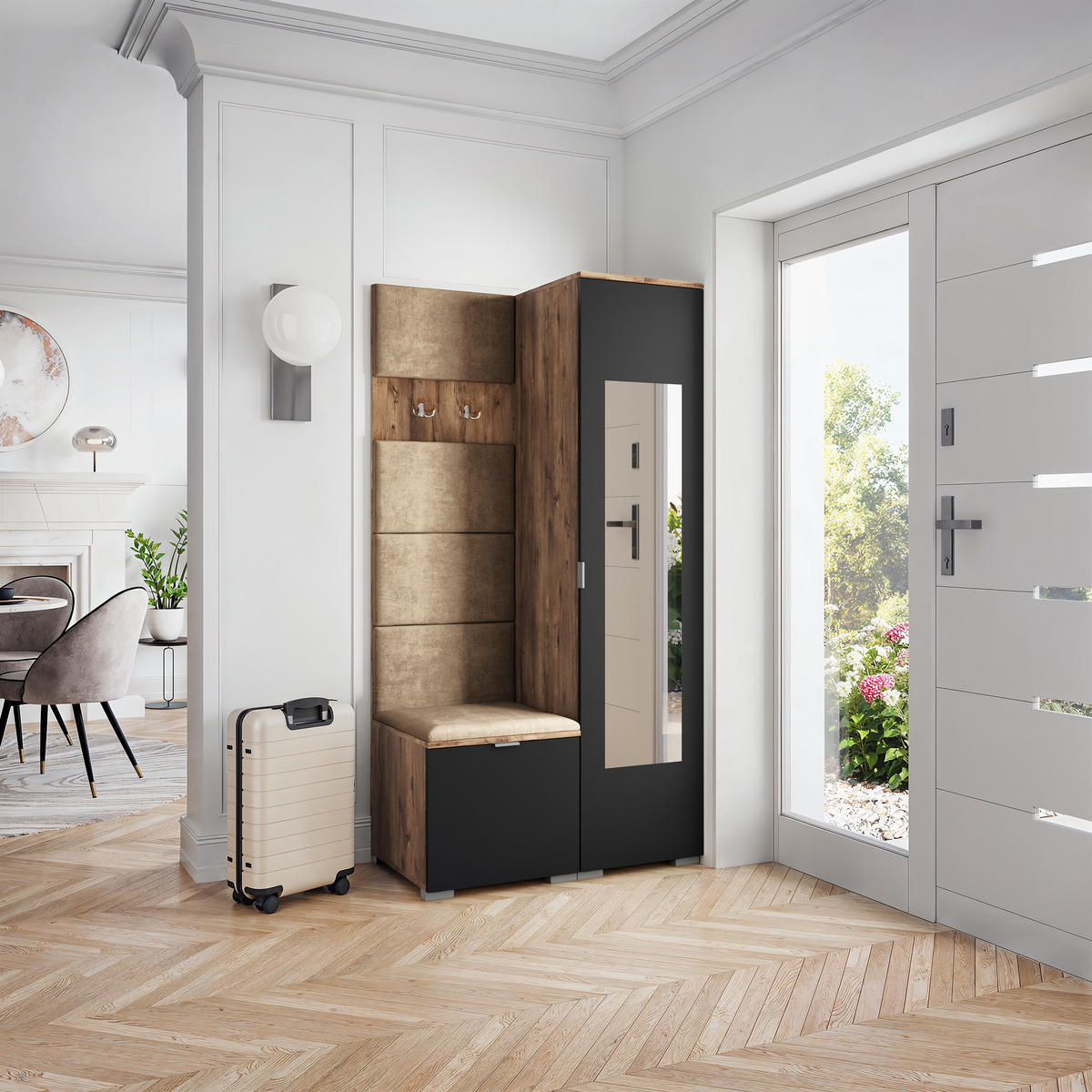 GARDEROBENSCHRANK VIRA 95/181/51 cm Modern Garderobe-Set Eiche Lefkas - Eichefarben/Beige, Holzwerkstoff (95/181/51cm) - MASSENO