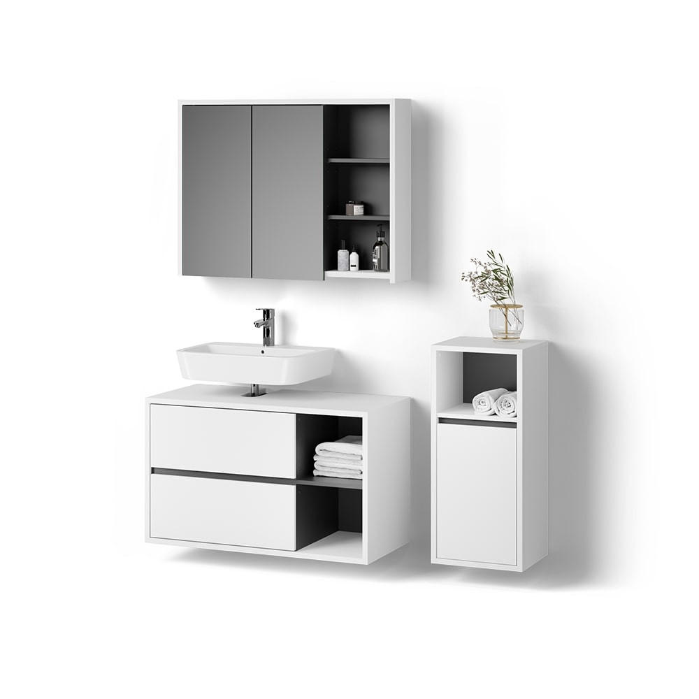 BADMÖBEL-SET Vomano Weiß 3 Teile, mit Midischrank - Anthrazit/Weiß, Holzwerkstoff (45/100/60cm) - Livinity®