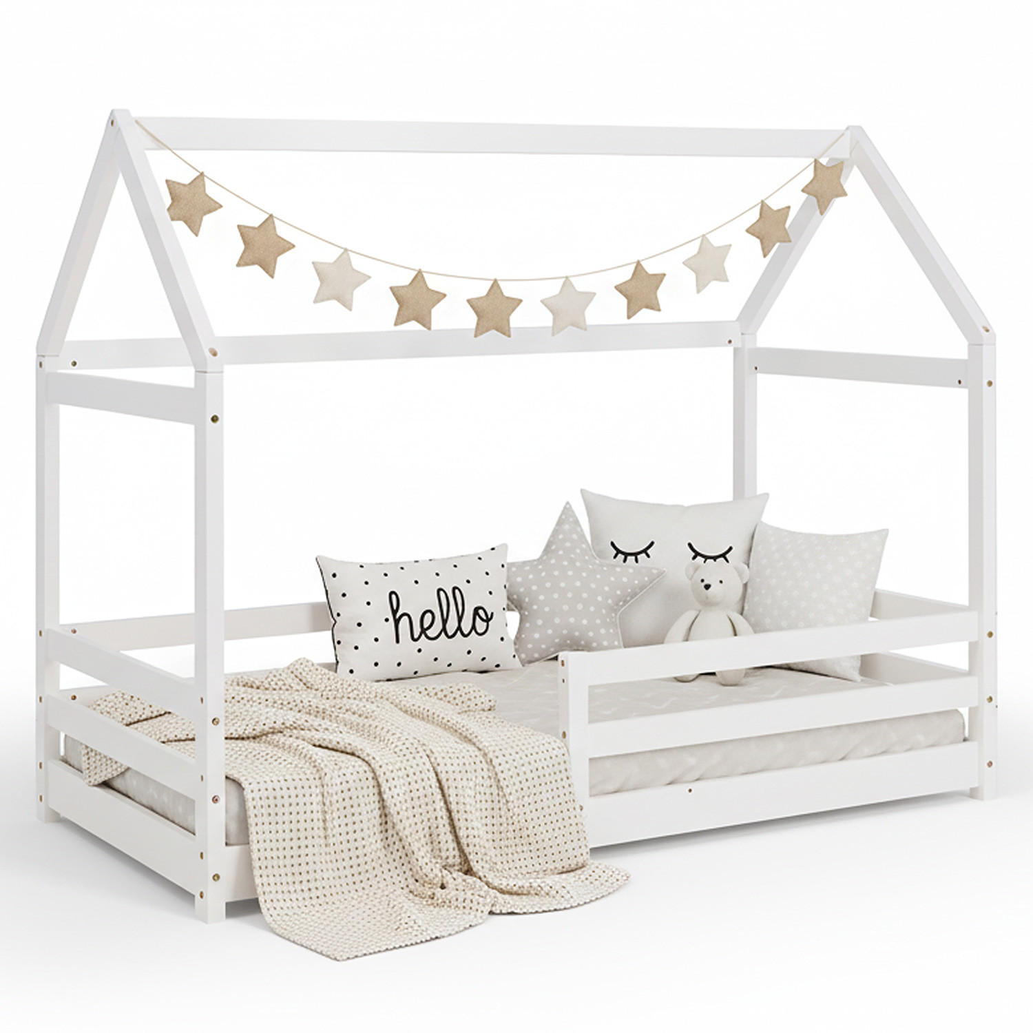 KINDERBETT 80/200 cm Bodenbett Weiß - Weiß, Holz (80/160cm) - Homestyle4u