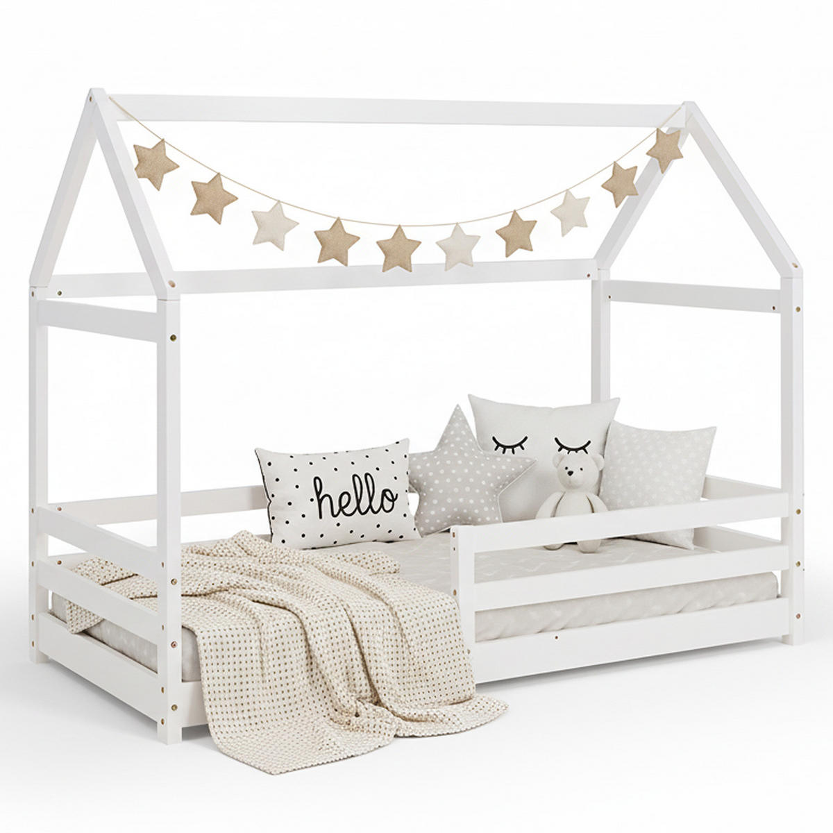 KINDERBETT 80/200 cm Bodenbett Weiß - Weiß, Holz (80/160cm) - Homestyle4u