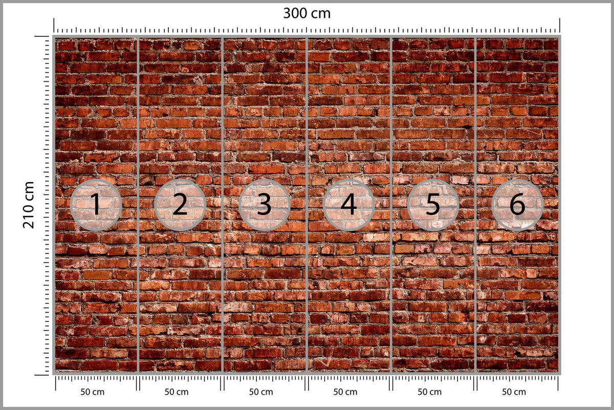 FOTOTAPETE für Wohnzimmer Alte Rote Ziegelwand Rustikal 300x210 - Rot/Orange, Papier (300/210cm) - Muralo