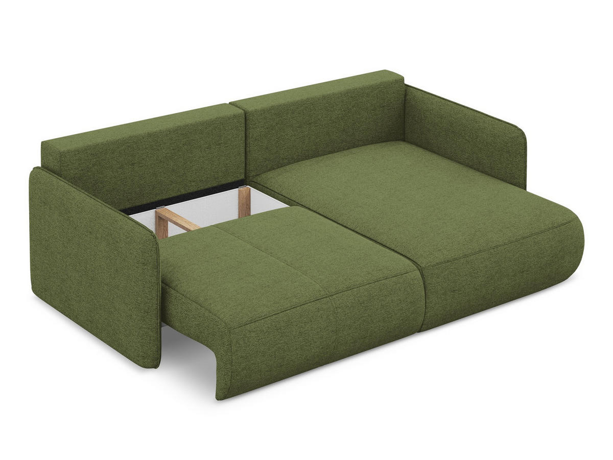 ECKSOFA Rechts mit Schlaffunktion Chenille Stoff Grün - Dunkelgrün/Schwarz, Kunststoff/Textil (207/148cm) - Makamii