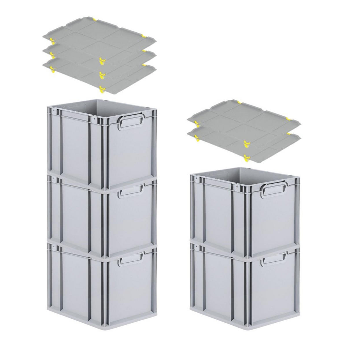 EUROBOX 5x Nextgen Economy Mit Auflagedeckel Grau/Gelb Griffe Geschlossen 30 Liter - Gelb, Kunststoff (30/32/40cm) - PROREGAL