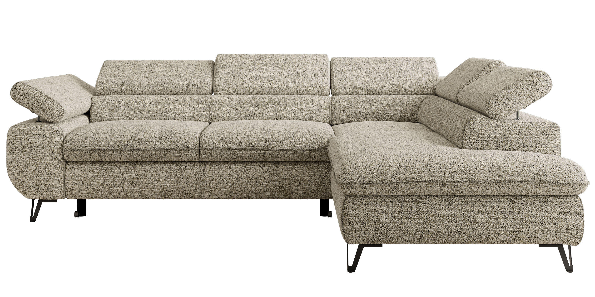 ECKSOFA PABLO L Beige Struktur - Rechts Seite mit Visco Topper - Beige/Schwarz, Textil/Metall (273/208cm) - MKS