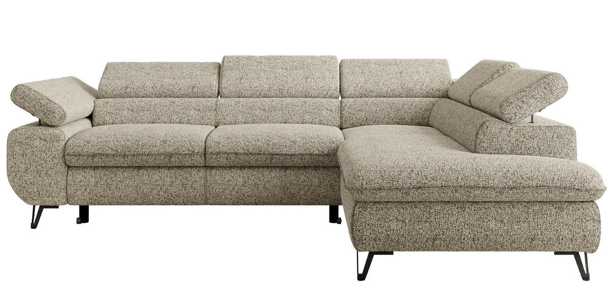 ECKSOFA PABLO L Beige Struktur - Rechts Seite mit Visco Topper - Beige/Schwarz, Textil/Metall (273/208cm) - MKS