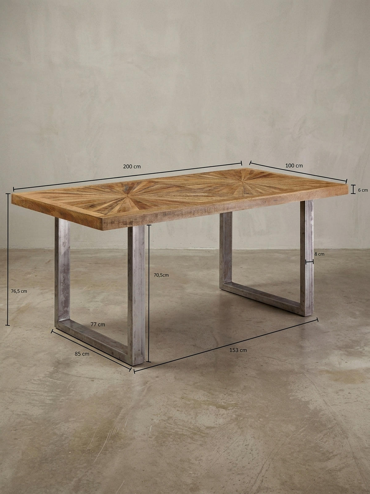 ESSTISCH Massivholz Edelstahlbeine Rustikal, Braun 200x100x76 cm - Anthrazit/Braun, Holz/Metall (100/200/76cm) - KADIMA DESIGN