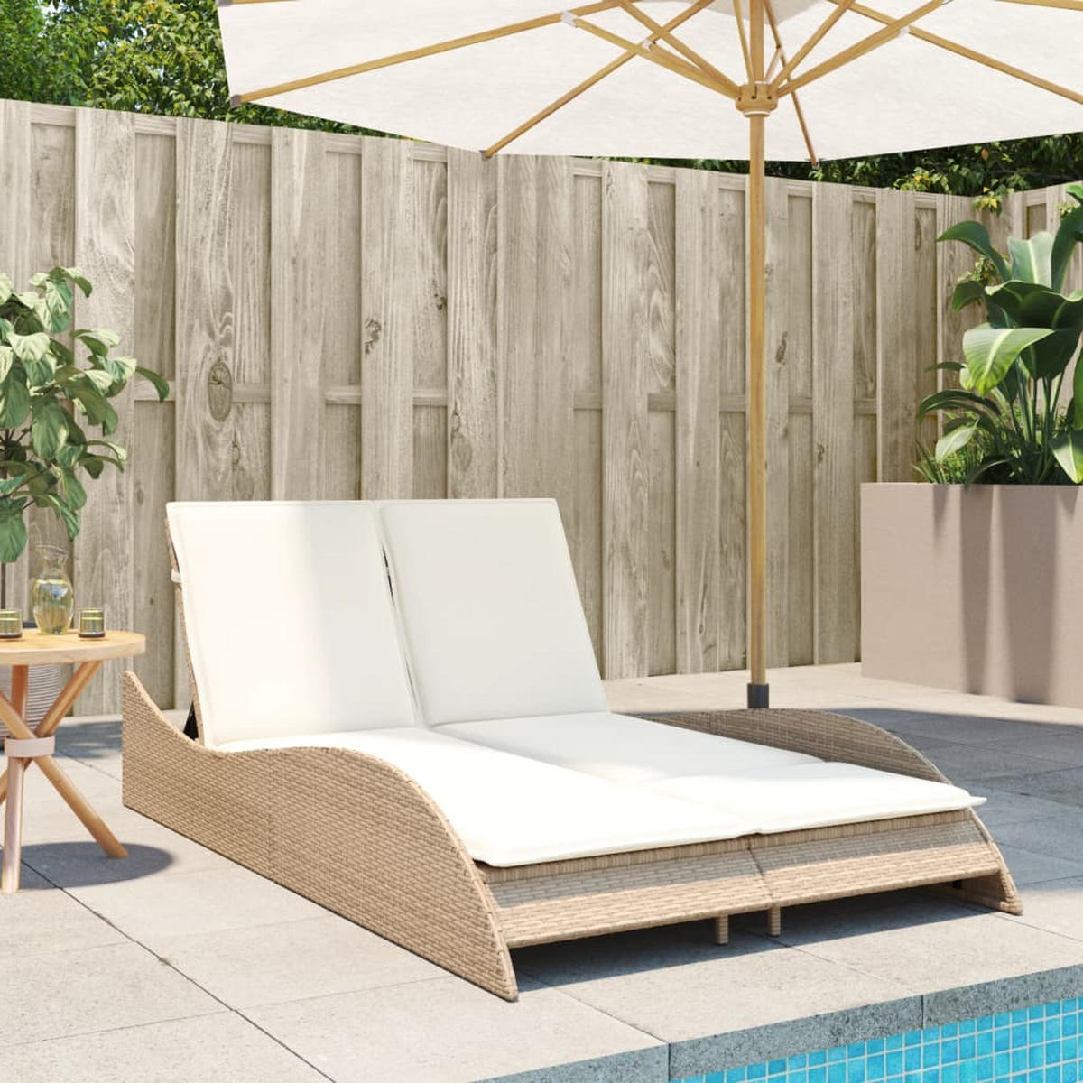 SONNENLIEGE Mit Auflagen Beige 114/205/73 Cm Poly Rattan - Creme, Kunststoff (205/73/114cm) - vidaXL